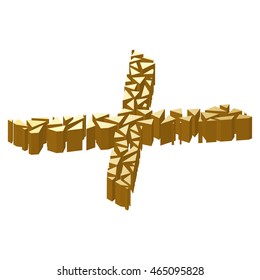 The letter X, in the alphabet broken 3d perspective isometric set gold color isolated on white background