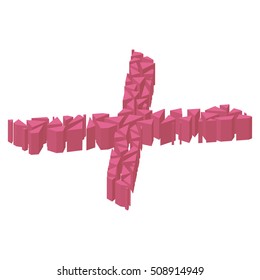 The letter X, in the alphabet broken 3d perspective isometric set pink color isolated on white background