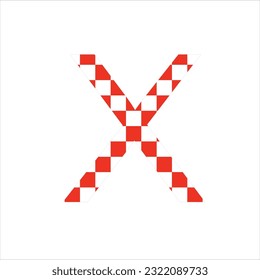 Letter X in the alphabet with a red and white design on a white background