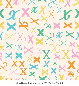 Letter X Alphabet seamless pattern playful decorative repeat backdrop background colorful decoration wrapping paper initial baby