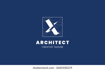 Letter X Architect logo with technical sketch style for architecture or construction company