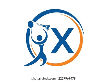 Letter X Badminton Logo Concept With Moving Badminton Icon. Badminton Sports Logotype Symbol Vector Template.