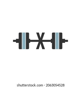 Letter X with barbell icon fitness design template vector