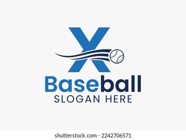 Letter X Baseball Logo Concept With Moving Baseball Icon Template