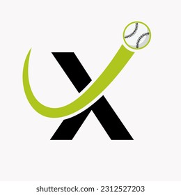 Letter X Baseball Logo Concept With Moving Baseball Icon Vector Template