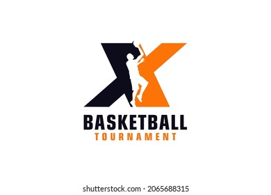 Letter X with Basketball Logo Design. Vector Design Template Elements for Sport Team or Corporate.