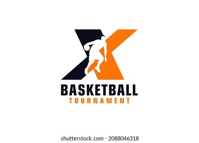 Letter X with Basketball Logo Design. Vector Design Template Elements for Sport Team or Corporate.