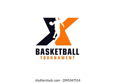 Letter X with Basketball Logo Design. Vector Design Template Elements for Sport Team or Corporate.