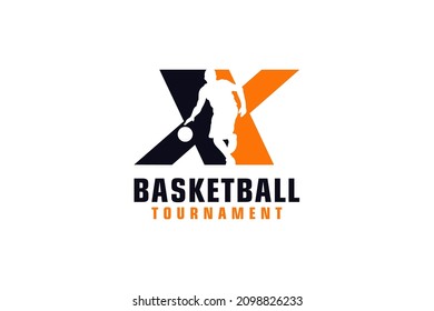 Letter X with Basketball Logo Design. Vector Design Template Elements for Sport Team or Corporate.