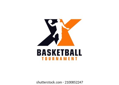 Letter X with Basketball Logo Design. Vector Design Template Elements for Sport Team or Corporate.