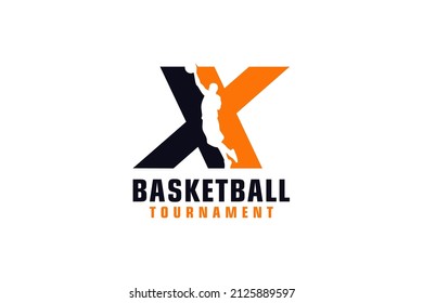 Letter X with Basketball Logo Design. Vector Design Template Elements for Sport Team or Corporate.