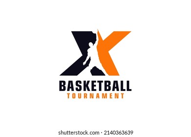 Letter X with Basketball Logo Design. Vector Design Template Elements for Sport Team or Corporate.