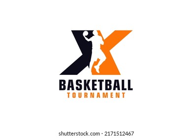 Letter X with Basketball Logo Design. Vector Design Template Elements for Sport Team or Corporate.