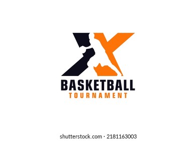 Letter X with Basketball Logo Design. Vector Design Template Elements for Sport Team or Corporate.