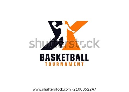 Letter X with Basketball Logo Design. Vector Design Template Elements for Sport Team or Corporate.