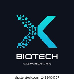 Letter X biotechnology vector logo template. This logo use molecule symbol. Suitable for biology and chemistry.