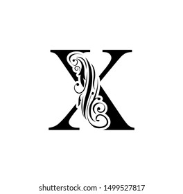 letter X. Black flower alphabet.  Beautiful capital letters.