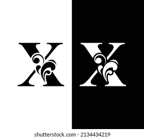 letter X black and white. flower  letters. Vintage ornament initial Alphabet. Logo vector 
