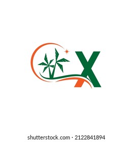 Letter X blends with coconut trees by the beach at night template
