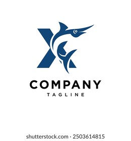 Letra X Vector de icono de logotipo de pescado azul Marlin