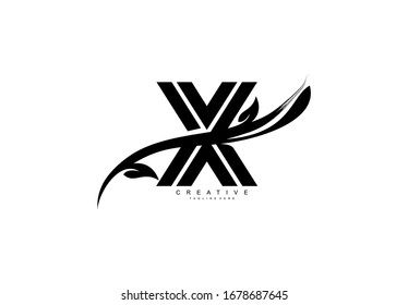 Letter X Bold Linked Artistic Black Swoosh Shape Logo Design Vector