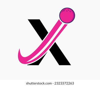 Letter X Bowling Logo. Bowling Ball Symbol With Moving Ball Icon