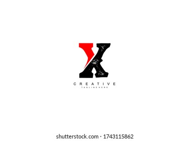 Letter X Brush Ditressed Two Tone Logotype