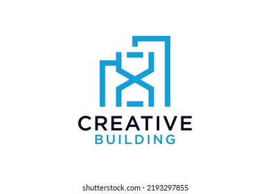 Letter X With Building For Construction Company Logo vector design