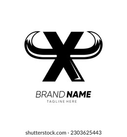 Letter X Bull Horn Logo Design Vector Icon Graphic Illustration