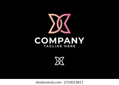 Letra X com design de logotipo abstrato forma borboleta para marca boutique. Letra M com logotipo minimalista tulipa para identidade de moda. Projeto de logotipo de forma x espelhado para o negócio de joias
