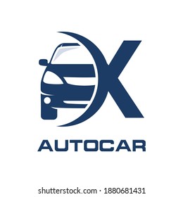 Letter X with car vector logo template.  Fonts for event, promo, logo, banner, monogram and poster. Alphabet label symbol for branding and identity.
