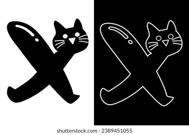 letra x y diseño del vector del alfabeto del gato para icono, símbolo o logotipo. X logotipo inicial. adecuado para el logotipo de tienda de mascotas