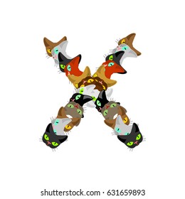 letter X Cat font. Pet alphabet symbol. home animal ABC sign