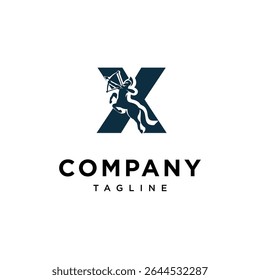 Letra X Centaur ícone do logotipo vetor