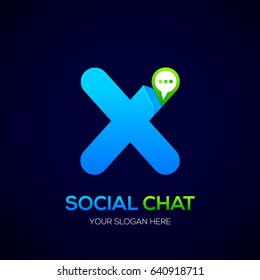 Letter X with Chat logo, Social Talk, Social media, Abstract speak, Sphere speech bubble logotype