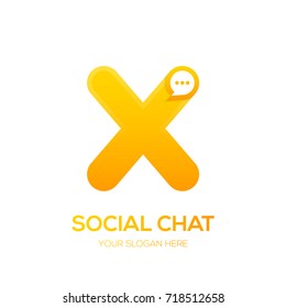 Letter X with Chat logo, Talk, Social media, Sphere speech bubble, application, digital and technology logotype
