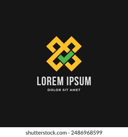 Letter X with checkmark geometric bold line logo icon sign symbol vector illustration