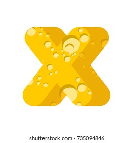 Letter X cheese font. Symbol of cheesy alphabet. Dairy Food type sign. Vector illustration

