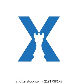 Letter X Chess Game Logo Design Vector Template. Chess Logo Type Symbol