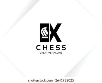Letter X chess logo design template. Monogram knight logo