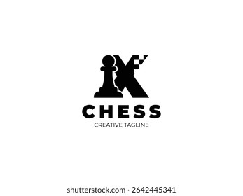 Letter X chess logo design with pawn and chess board