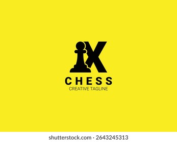 Letter X chess logo with pawn. Chess sport monogram logo template