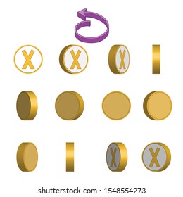 Letter X in circle rotation sequence sprite sheet on white background. Vector illustration.