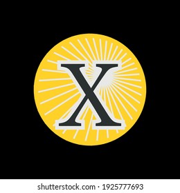 Letra X en círculo con diseño de luz solar
