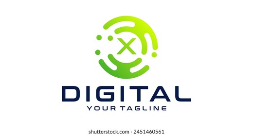 Letter X Circle Technology Logo Design Template digital circle, technology, data, connection, network