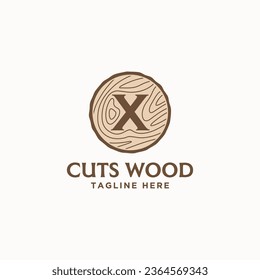 Letter X with circle wood texture logo design. Vector illustration isolated object on background