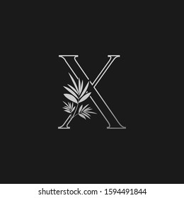 Letter X Classic Silver Vintage  logo icon. Vector logo design concept classic vintage  nature leaves  with letter logo silver color.