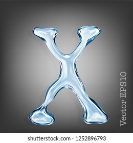 Letra x de gotículas transparentes de água azulada. Vetor EPS 10