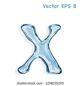 Letra x de gotículas transparentes de água azulada. Vetor EPS 8.