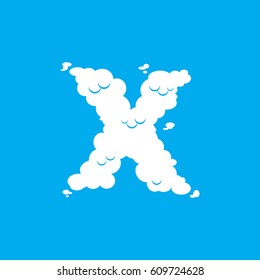Letter X cloud font symbol. White Alphabet sign on blue sky